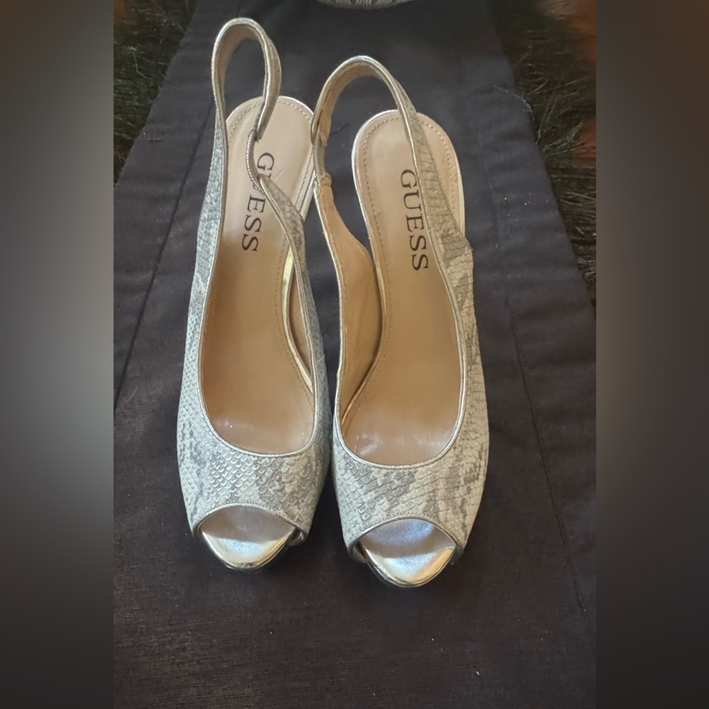 Guess Women's Peep Toe Slingback Heels - Gray